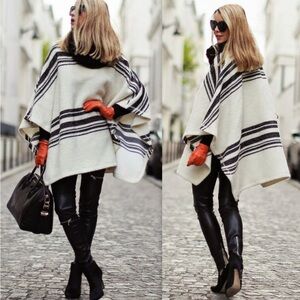 Zara sz m poncho sweater boho black white strip